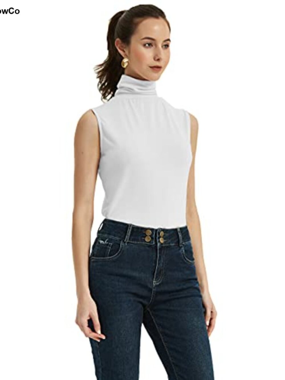 Soft Cotton Mock Turtleneck Sleeveless Tank Top Baselayer Shirt